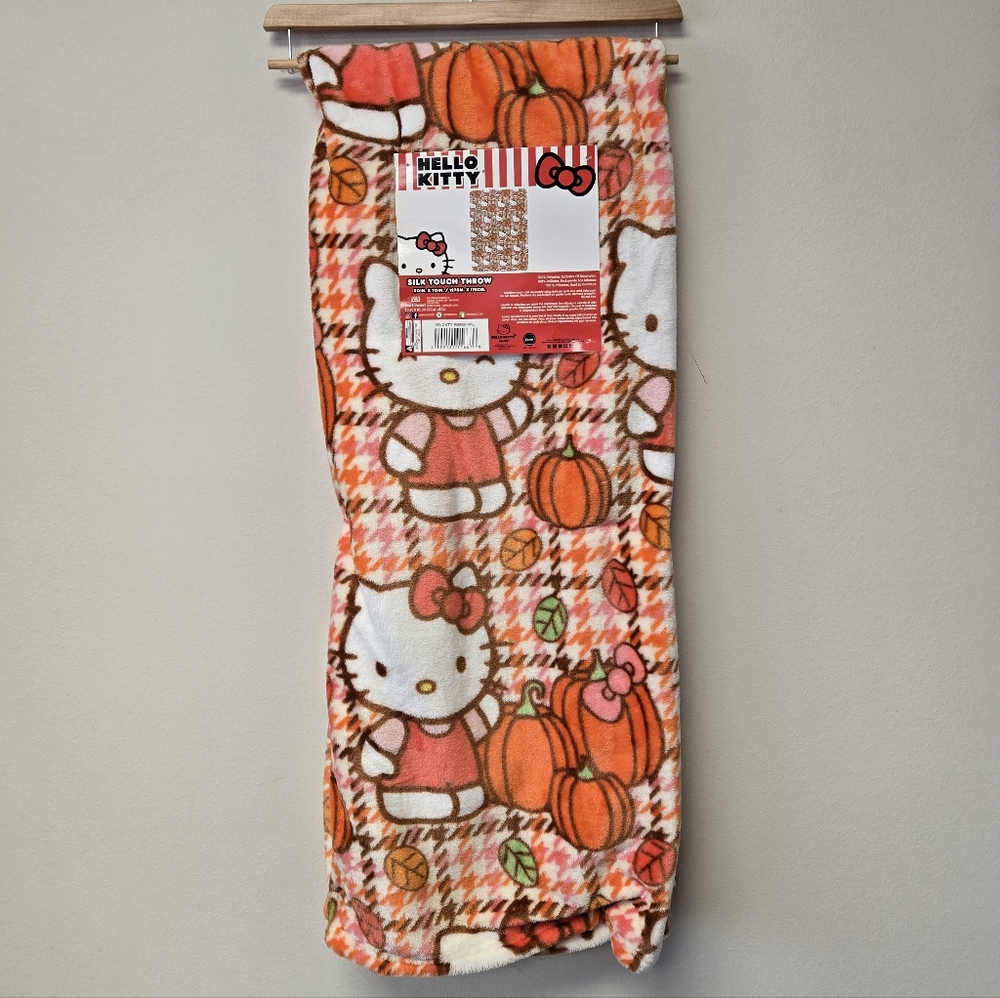 Sanrio Hello Kitty Pumpkin Twill Silk Touch Throw Blanket Orange White